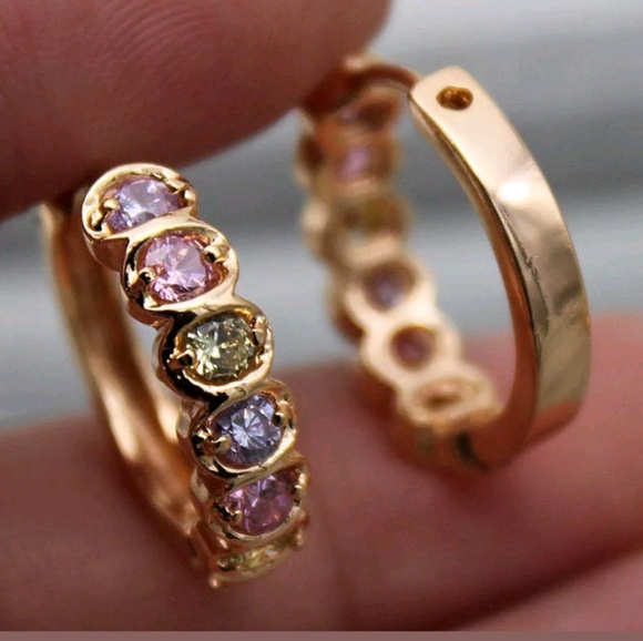 pastel cz earrings in yellow gold - Picture 2 of 2